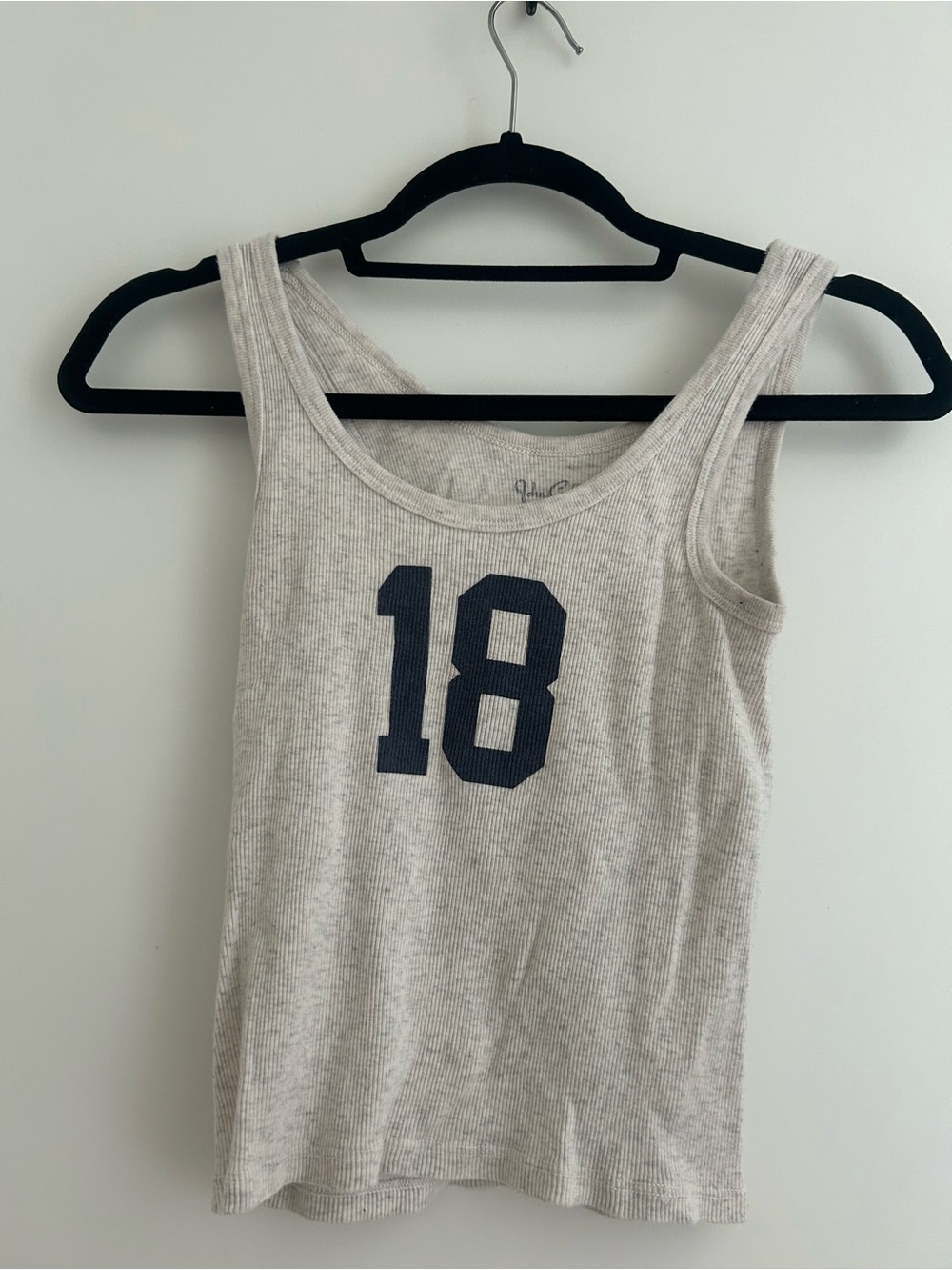 Brandy Melville Light Gray Ribbed Tank with Navy '18' Graphic